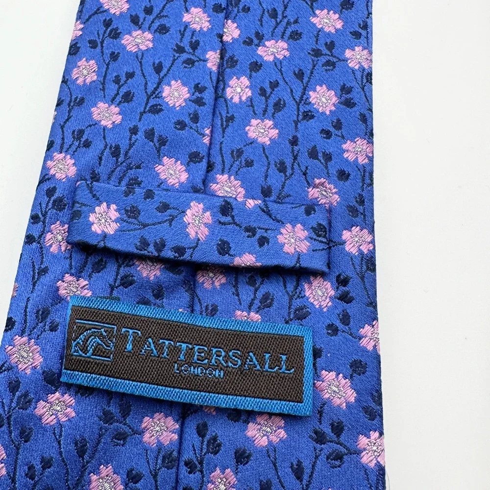 Tattersall London‎ 100% Silk Tie Blue Pink Floral Handmade London Spring